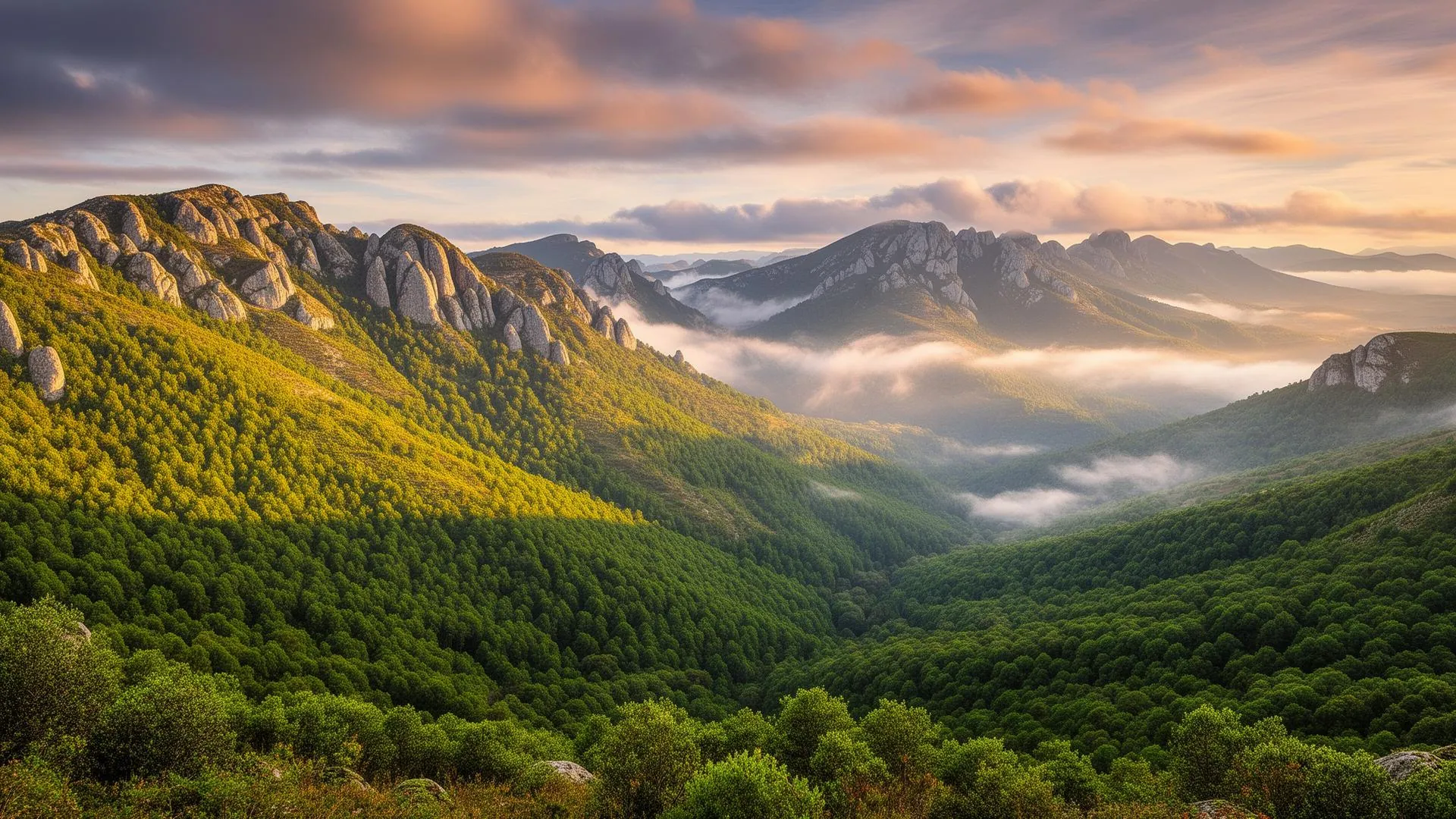 Paisagem da Serra do Caramulo entre granito e floresta