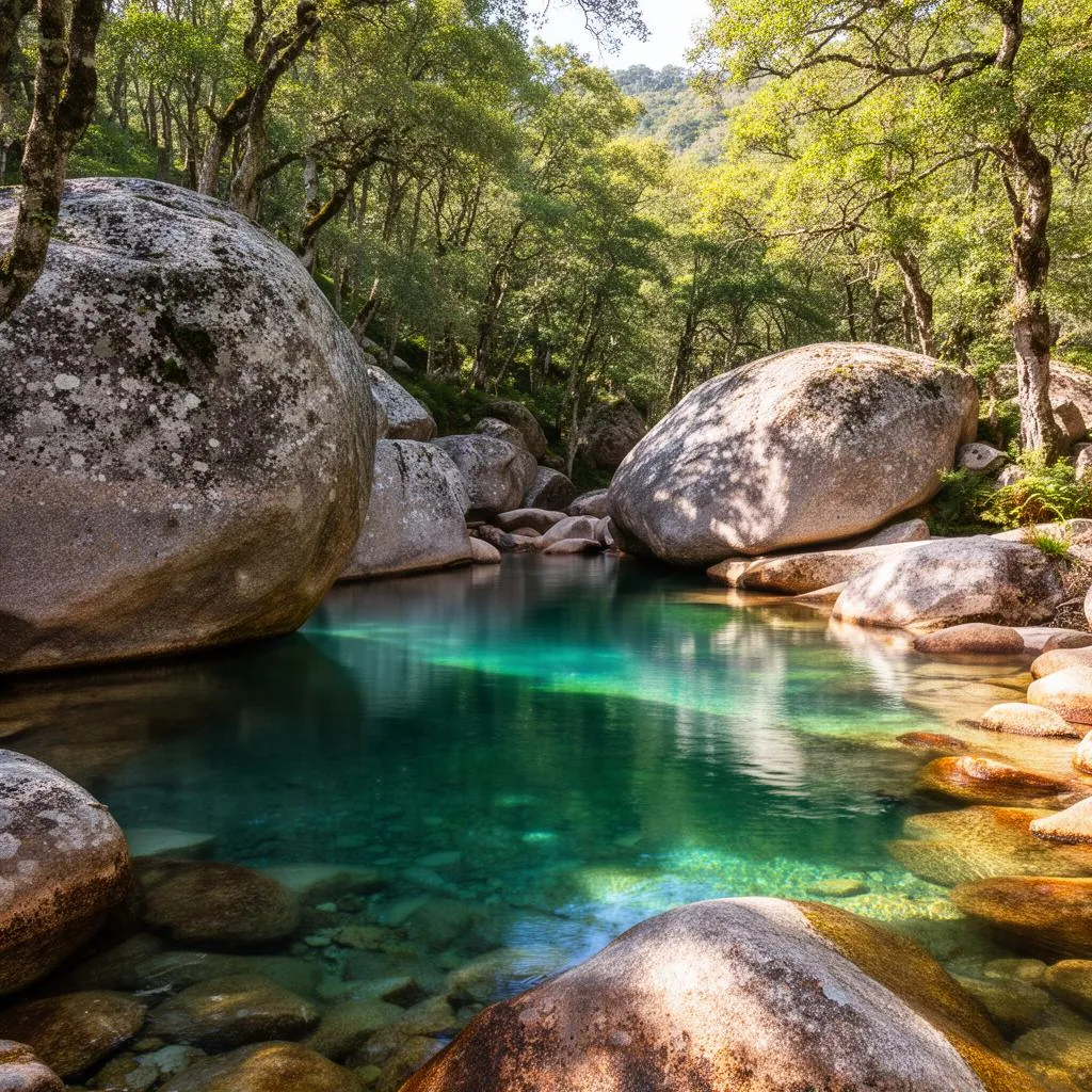 Lagoa de água cristalina no Gerês durante a expedição