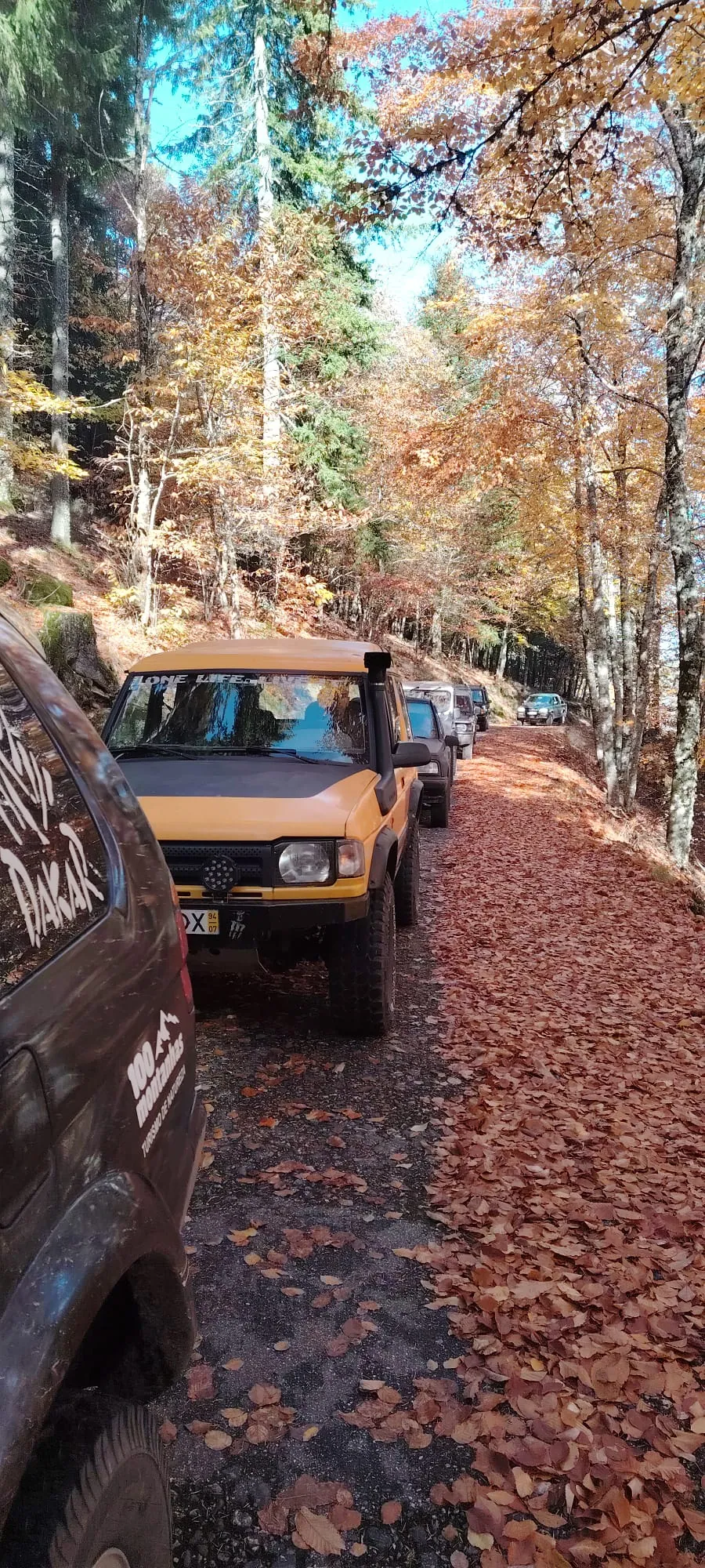 Jipes 4x4 reais em trilho de outono