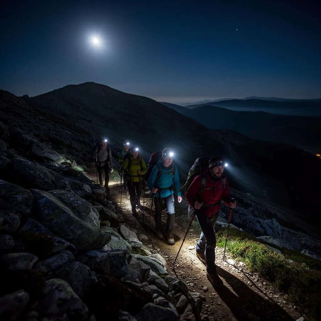 Caminhada noturna na Serra da Estrela sob a luz da lua