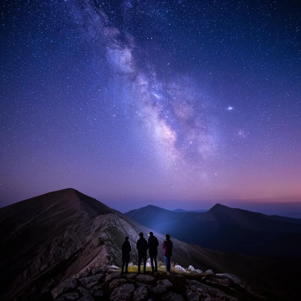 Céu estrelado com Via Láctea visível na Serra da Estrela